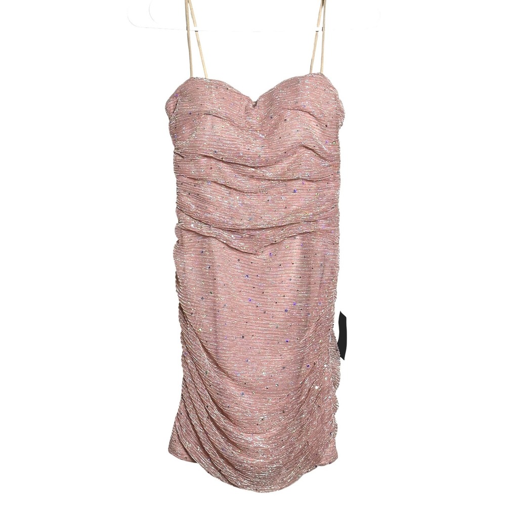 LULU'S Flirty Vibes Mauve Pink Sparkly Ruched Bodycon Mini Dress NWT Size‎ Med - Picture 9 of 16